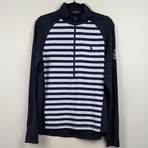 Ralph Lauren Polo Golf Navy & White Striped 1/2 Zip Pullover Performance Top NWT